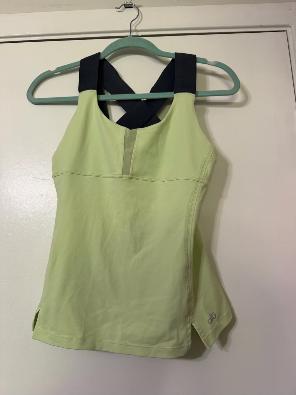 ALO Yoga Light Lime Tank with Navy Crossback Straps